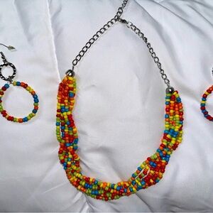 Colorful Y2K Beaded Necklace and Earring Set